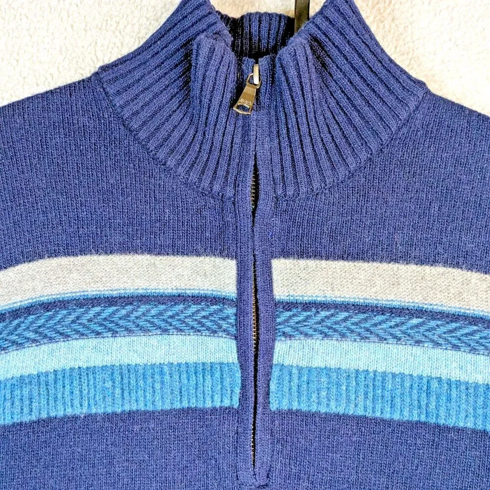 Banana Republic Men’s Italian Merino Wool Quarter-Zip Striped Sweater - Large